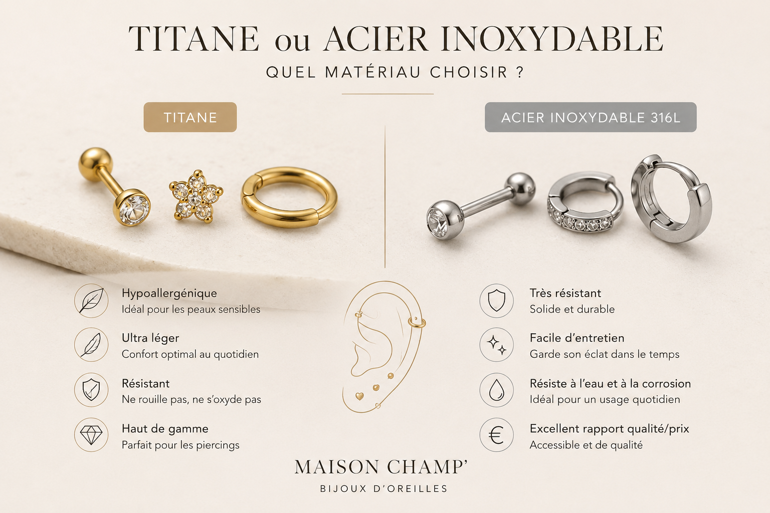 Titane ou acier inoxydable : quel matériau choisir pour vos bijoux et piercings d'oreilles ?