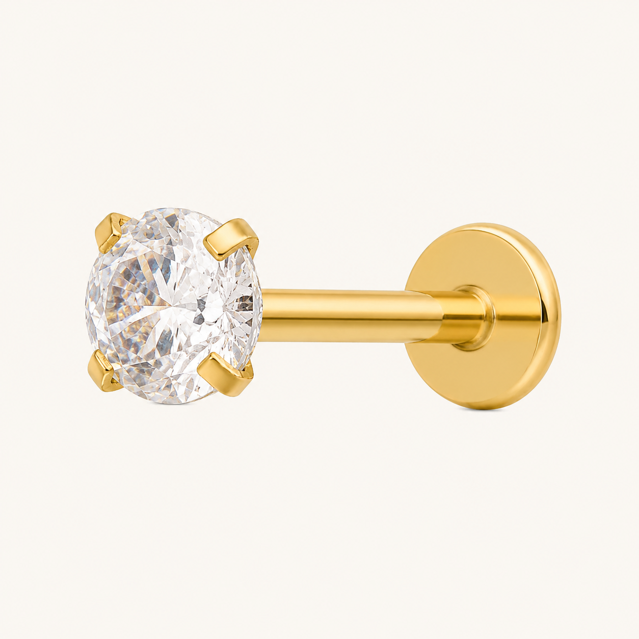 Piercing Labret Britney – Titane Doré & Zircon 4 mm